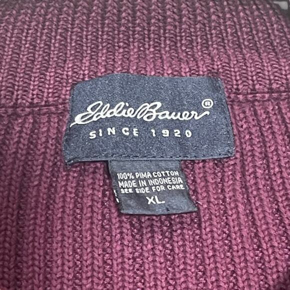 Eddie Bauer 100% Pima Cotton Quarter Zip Pullover Sweater Burgundy Maroon XL - Picture 2 of 3